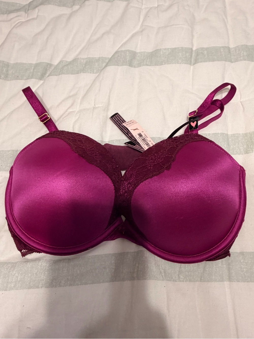 Victoria's Secret Satin Lace Push-Up Bra in Magenta
